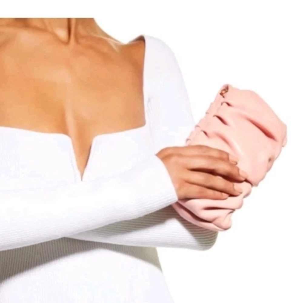 STAUD Ruched Bean Convertible Shoulder Clutch Bag Grapefruit Pink NEW - Picture 2 of 12